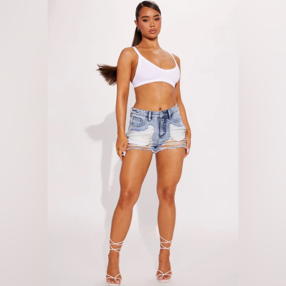 Fashion Nova Light Blue Distressed Jean Shorts